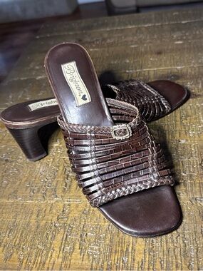 Brighton Freddi Brown Mule Sandals Slides Strappy Italian Leather Womens 8.5